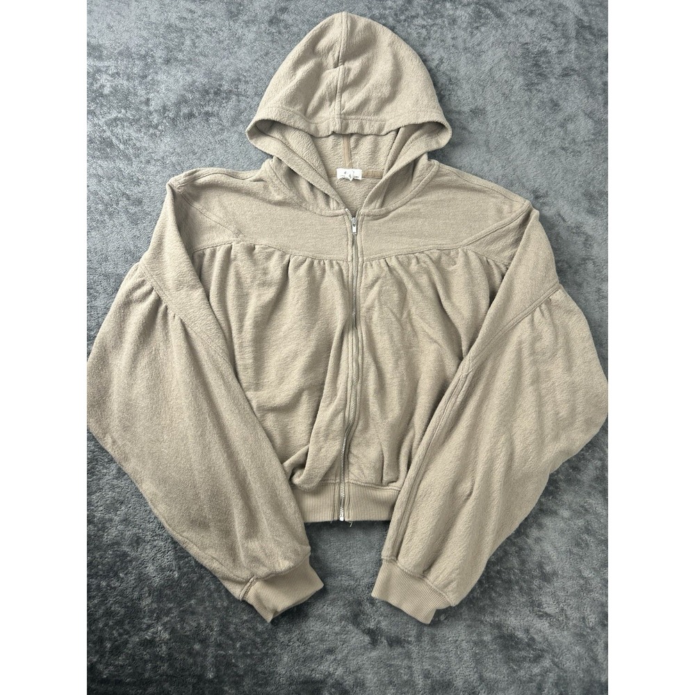 aerie Cropped Zip Hoodie in Taupe